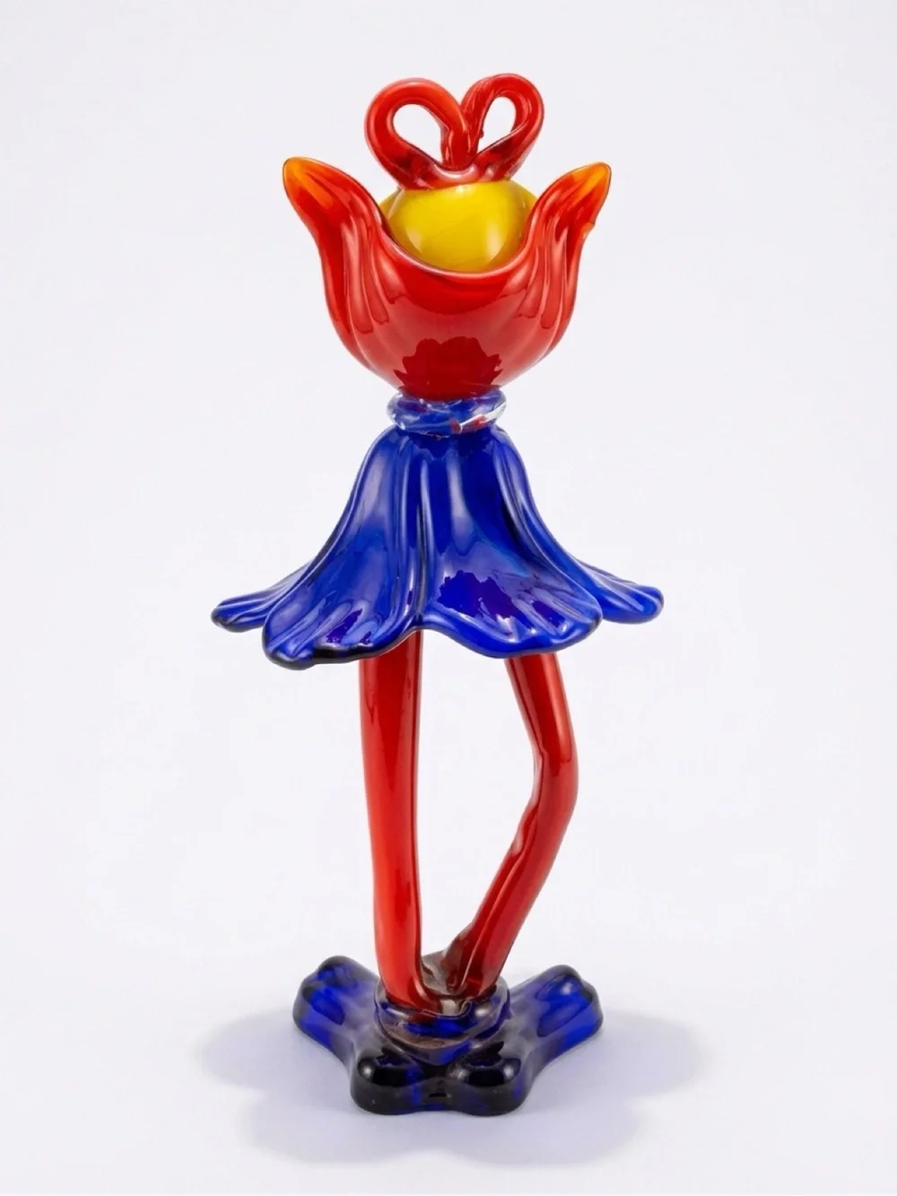 Colorful Clown Handblown Glass Figurine - Blue & Red Decorative Accent